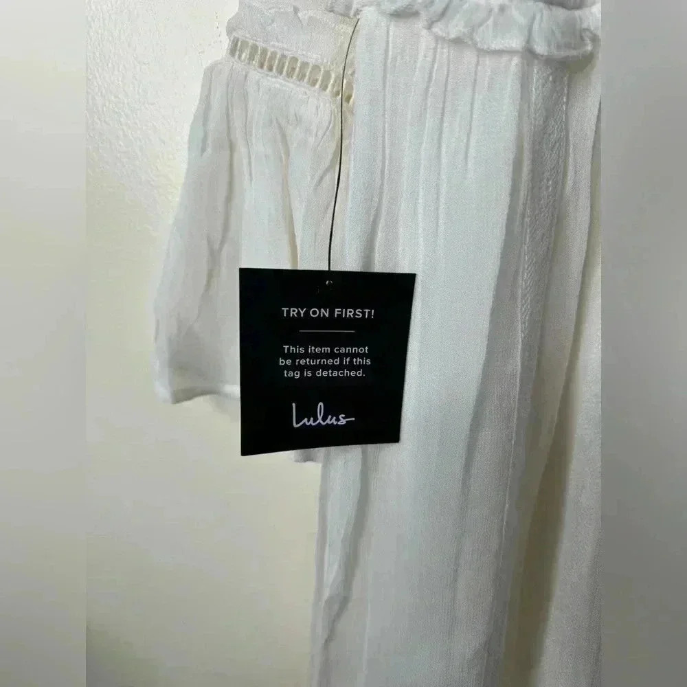 Lulus In the Meadows White Crochet Lace Babydoll Embroidered Trim Dress XS - Picture 9 of 14